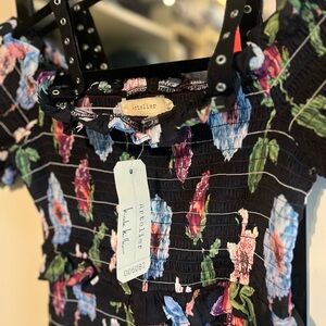 Nicole Miller off shoulder smocked top - stretchy silk/viscose